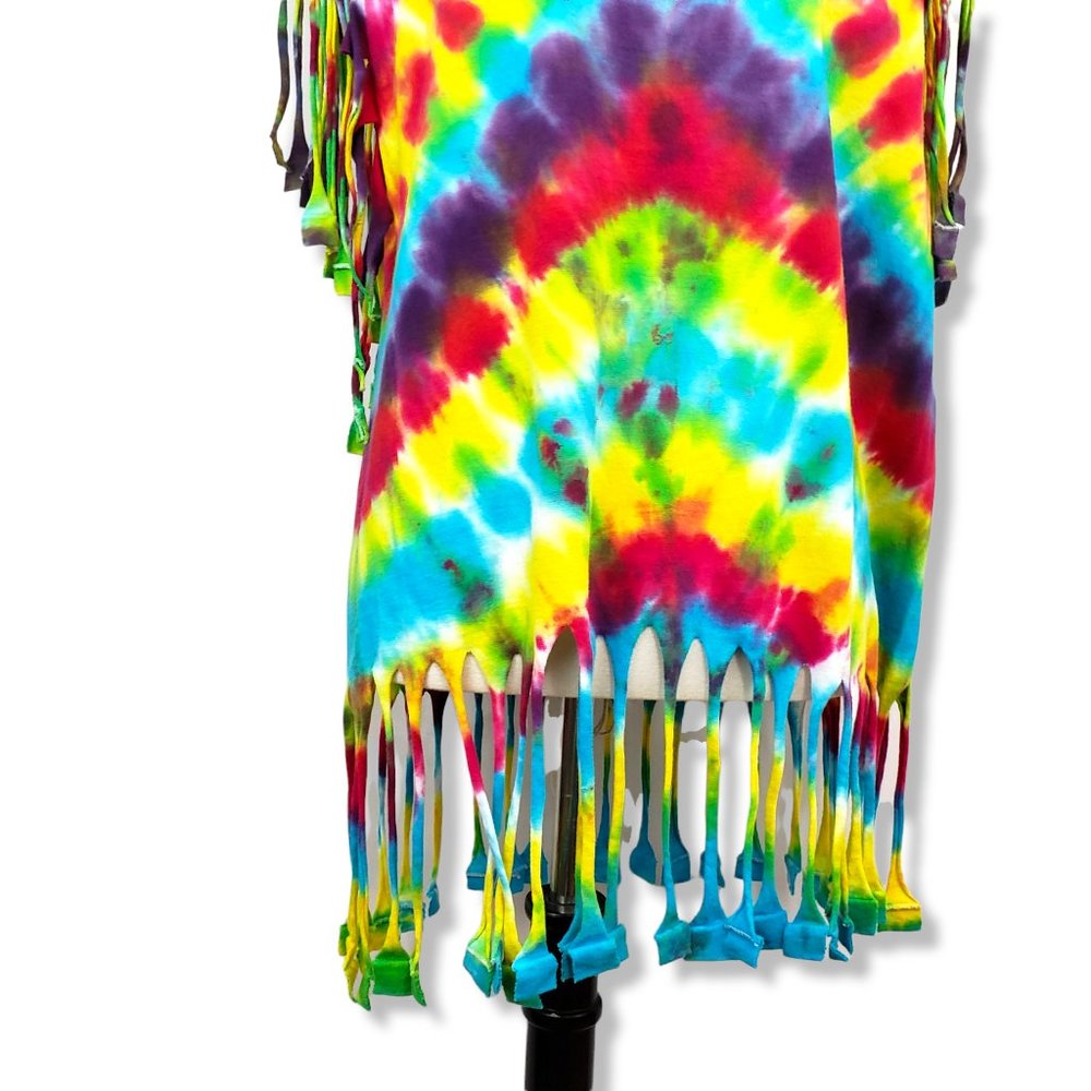 Multicolored Tie-Dye Fringe Festival Ready T-Shirt S-M - Picture 3 of 9
